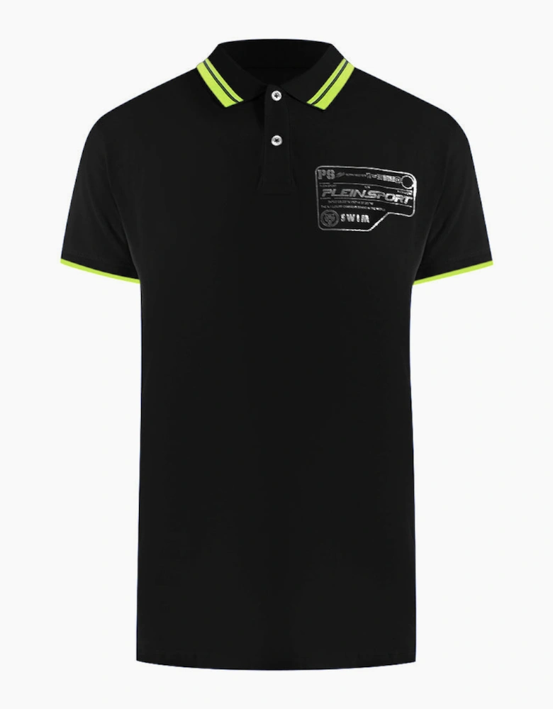 Plein Sport Performance Logo Stretch Black Polo Shirt