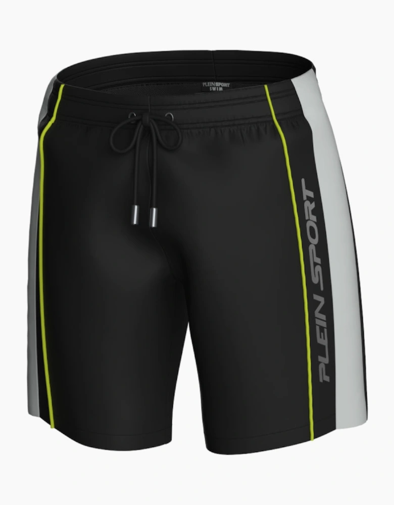 Plein Sport Vertical Logo Long Boardshort Black Swim Shorts