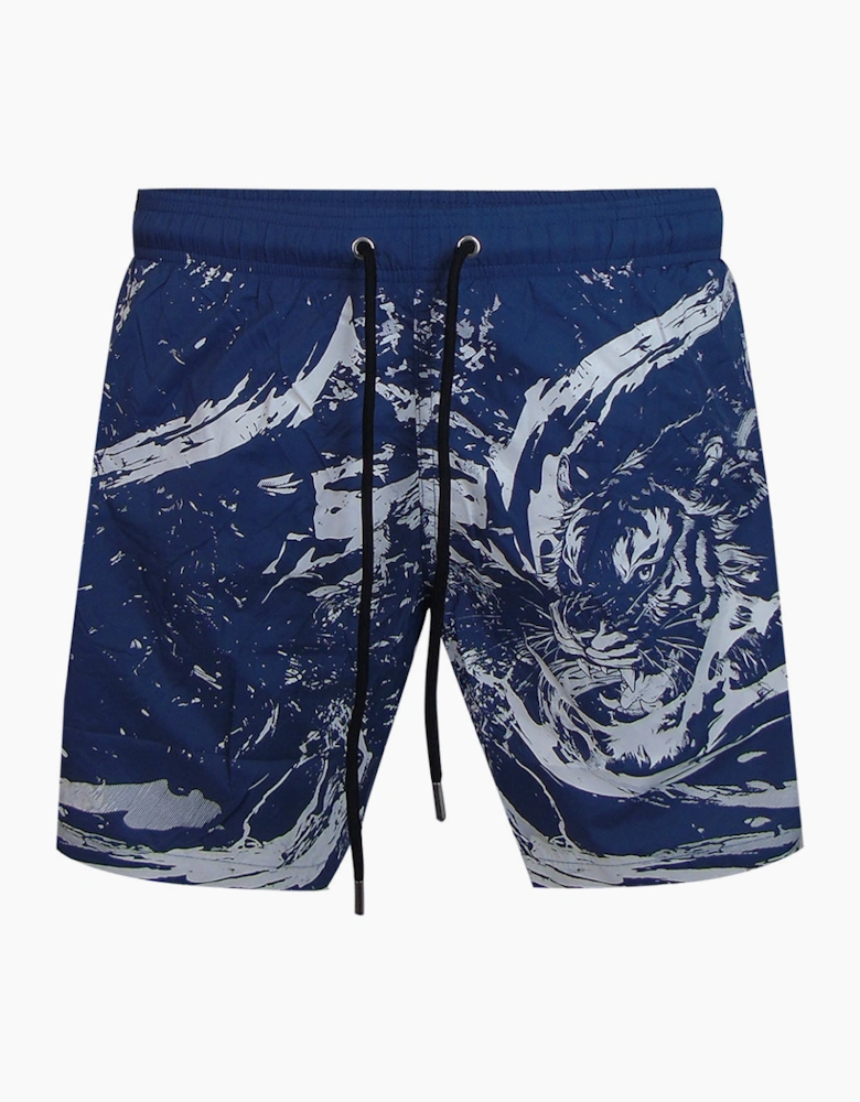 Plein Sport Water Tiger Logo Medium Boardshort Navy Blue Swim Shorts