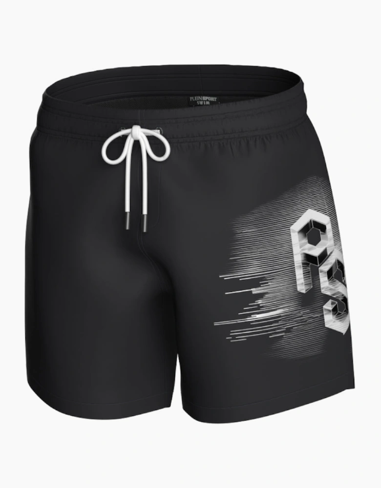 Plein Sport Metallic Logo Medium Boardshort Black Swim Shorts