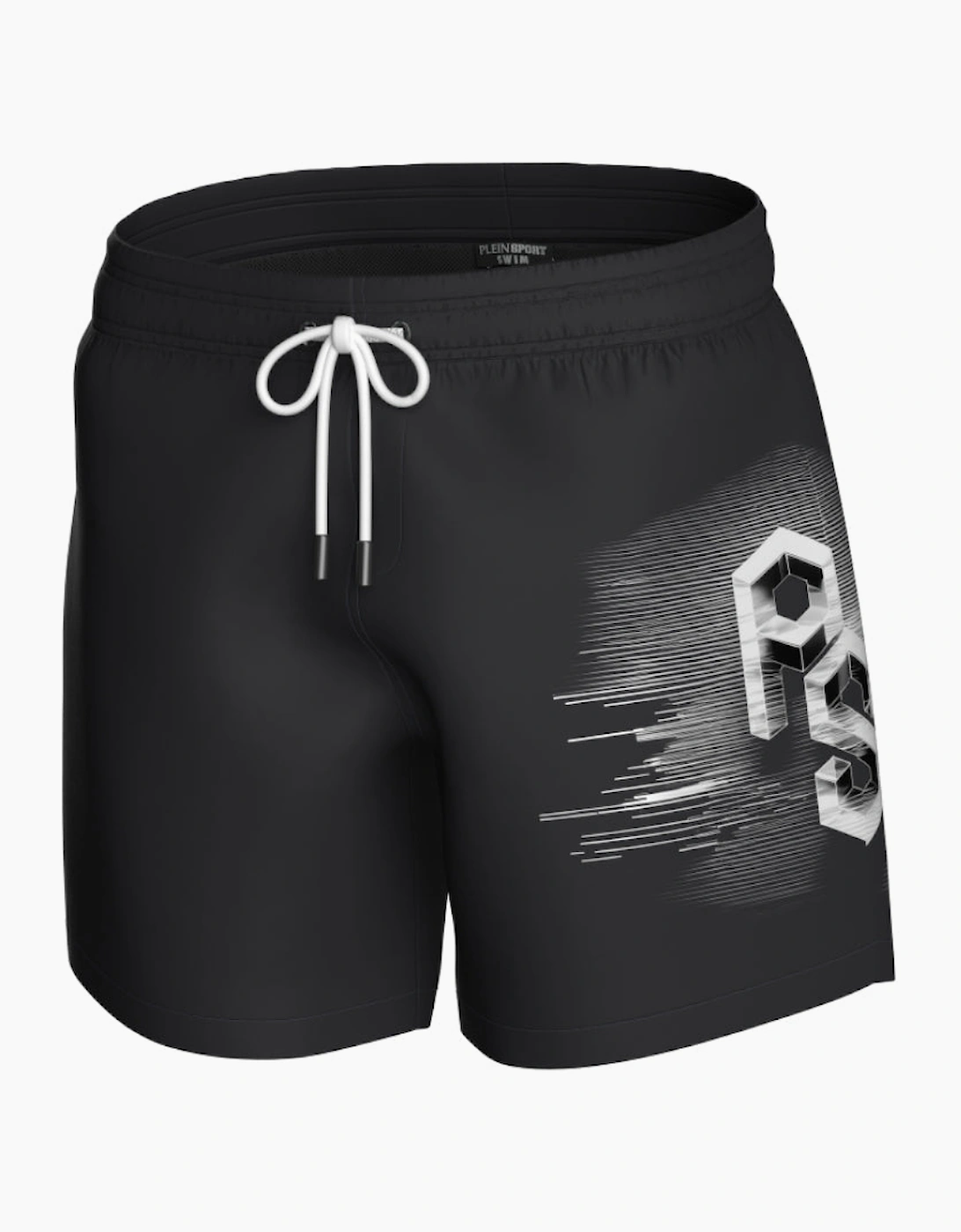 Plein Sport Metallic Logo Medium Boardshort Black Swim Shorts