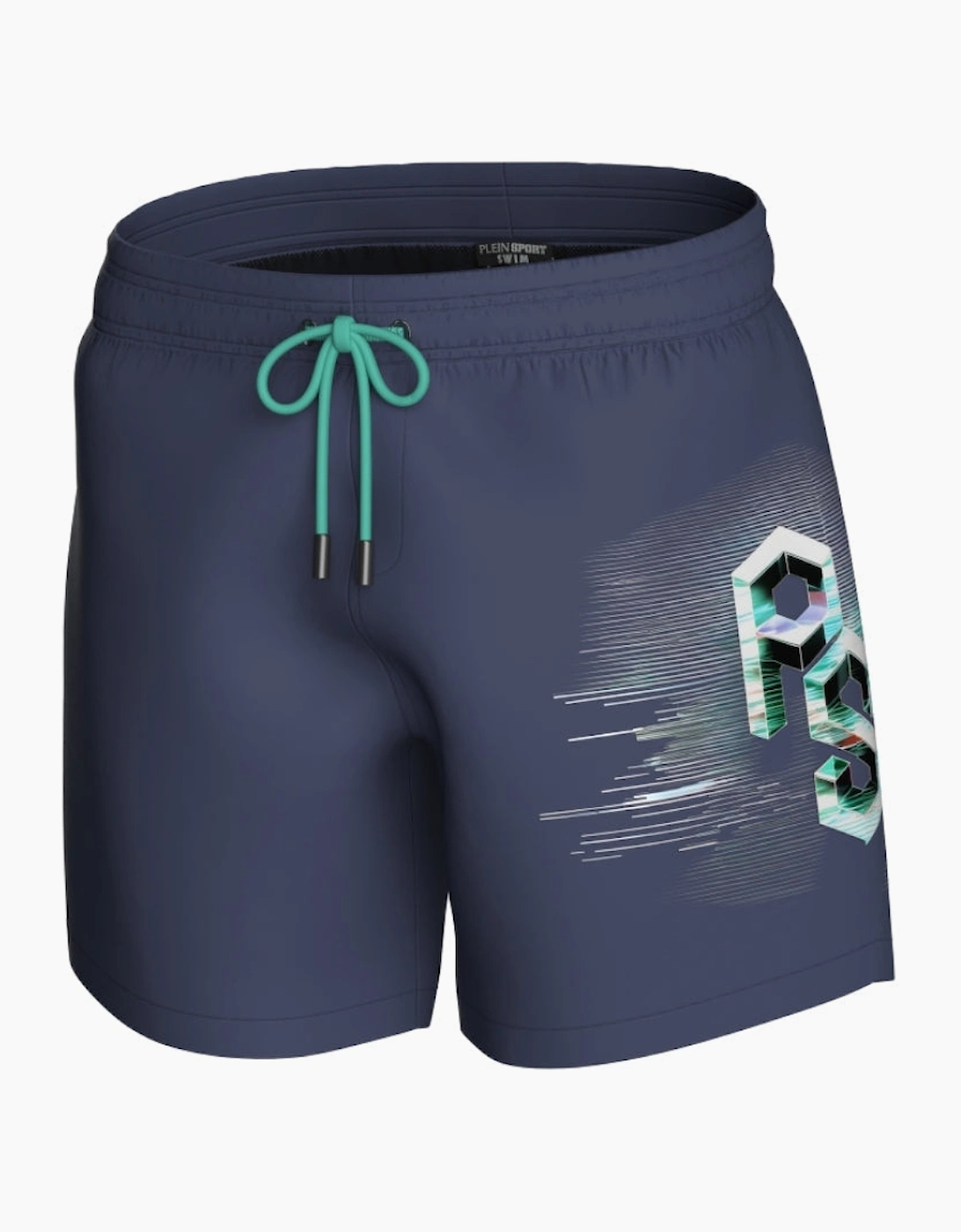 Plein Sport Metallic Logo Medium Boardshort Navy Blue Swim Shorts