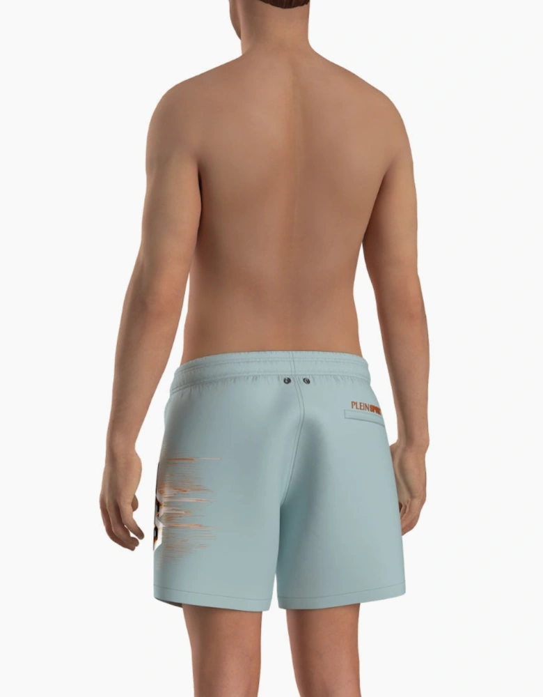 Plein Sport Metallic Logo Medium Boardshort Blue Swim Shorts