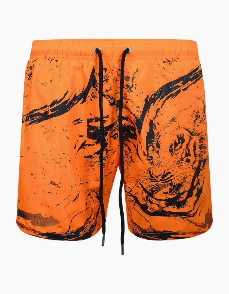 Plein Sport Water Tiger Logo Medium Boardshort Orange Swim Shorts
