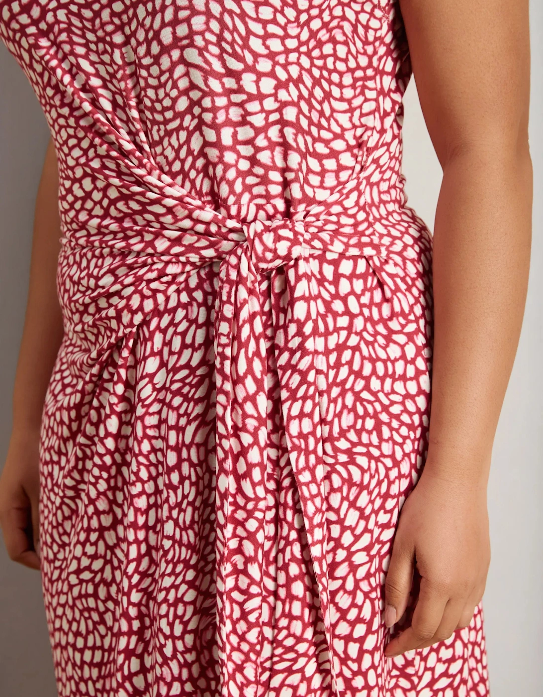 Pink Abstract Short Sleeve Tie Side Jersey Midaxi Dress
