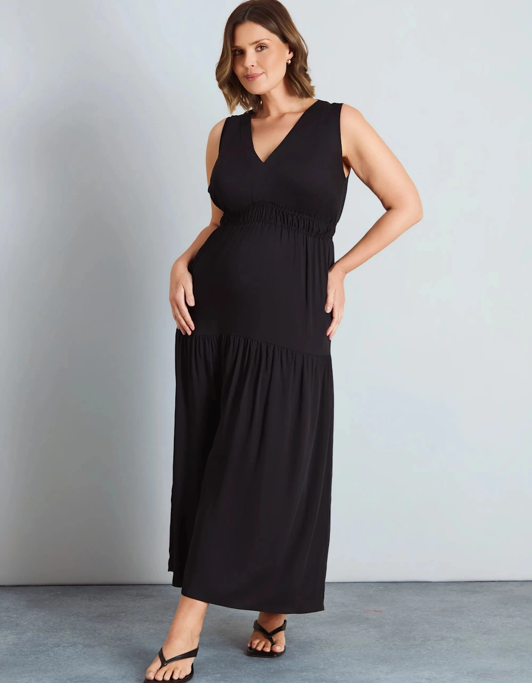 Black Tiered Sleeveless Maxi Dress