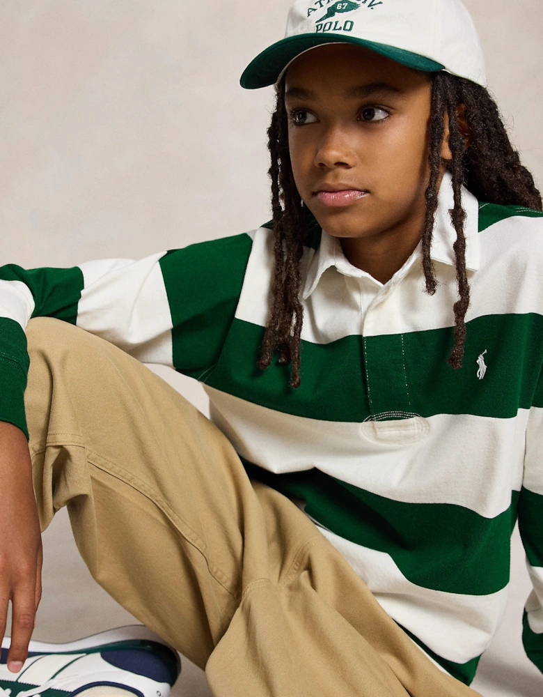 Ralph Lauren Boys Striped Rugby Shirt in Green