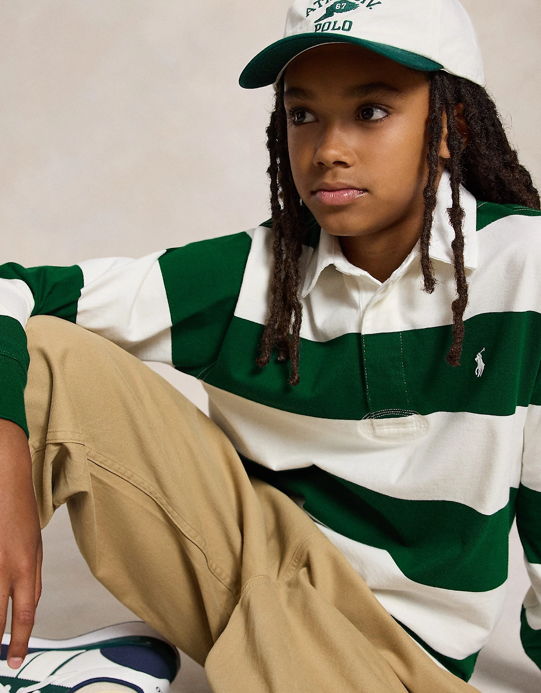 Ralph Lauren Boys Striped Rugby Shirt in Green