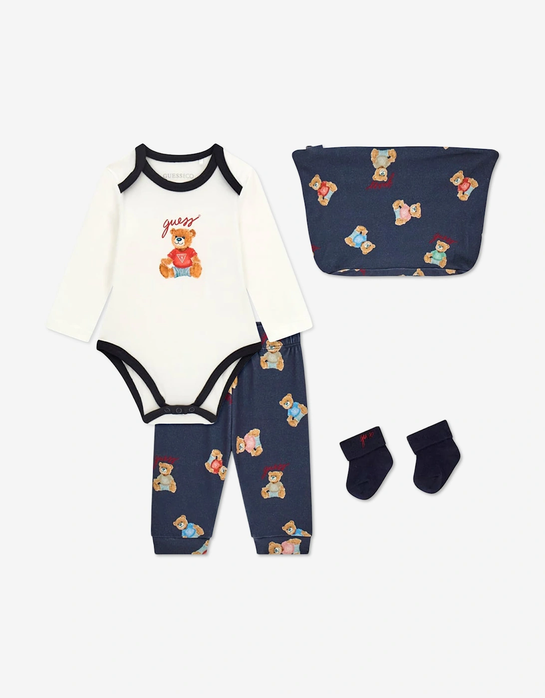 Guess Baby Teddy Bear Bodysuit Gift Set in Navy