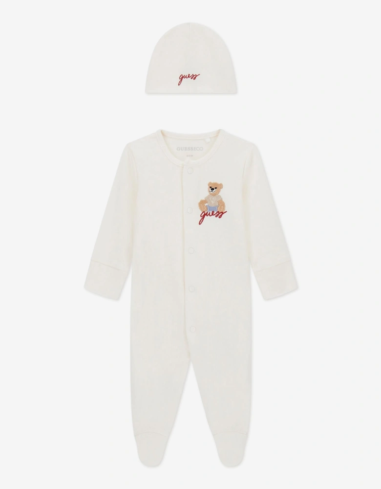 Guess Baby Teddy Bear Babygrow Gift Set in Ivory