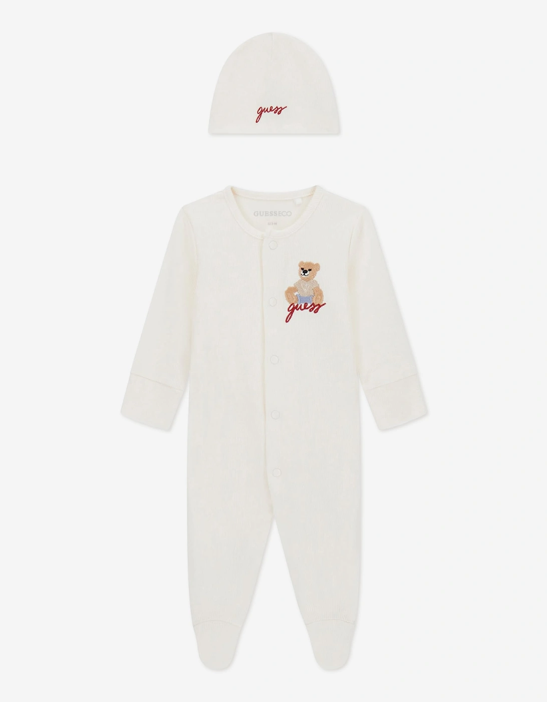 Guess Baby Teddy Bear Babygrow Gift Set in Ivory