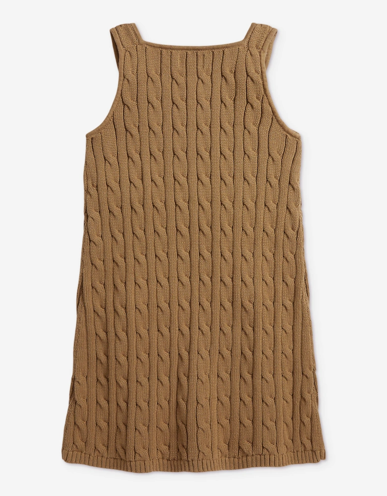 Ralph Lauren Girls Cable Knit Pinafore Dress in Brown