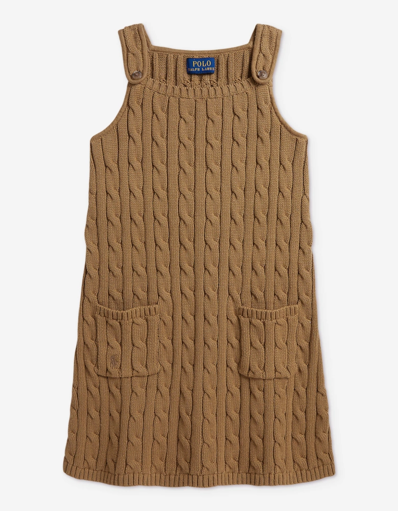 Ralph Lauren Girls Cable Knit Pinafore Dress in Brown