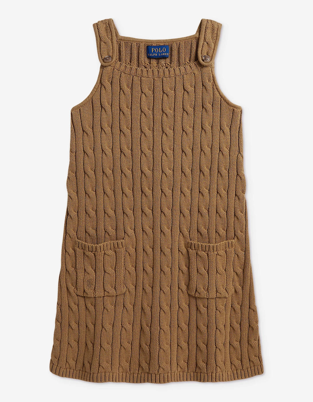 Ralph Lauren Girls Cable Knit Pinafore Dress in Brown