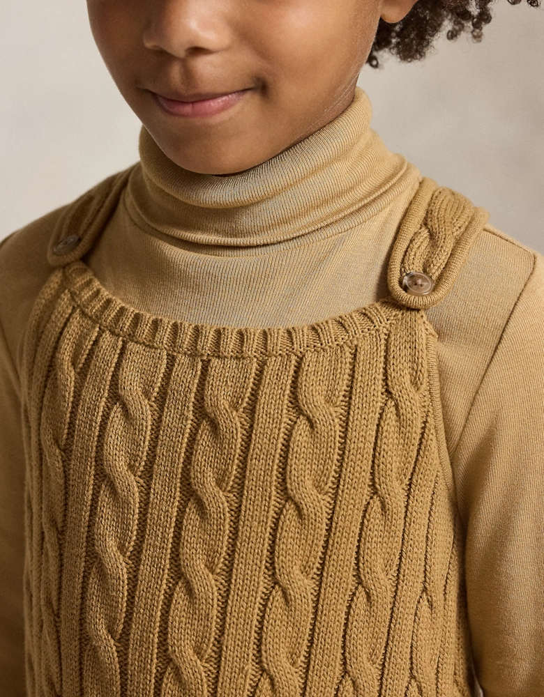 Ralph Lauren Girls Cable Knit Pinafore Dress in Brown