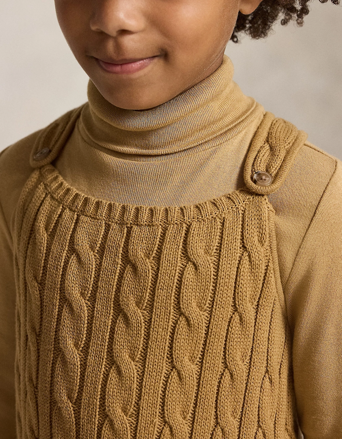 Ralph Lauren Girls Cable Knit Pinafore Dress in Brown