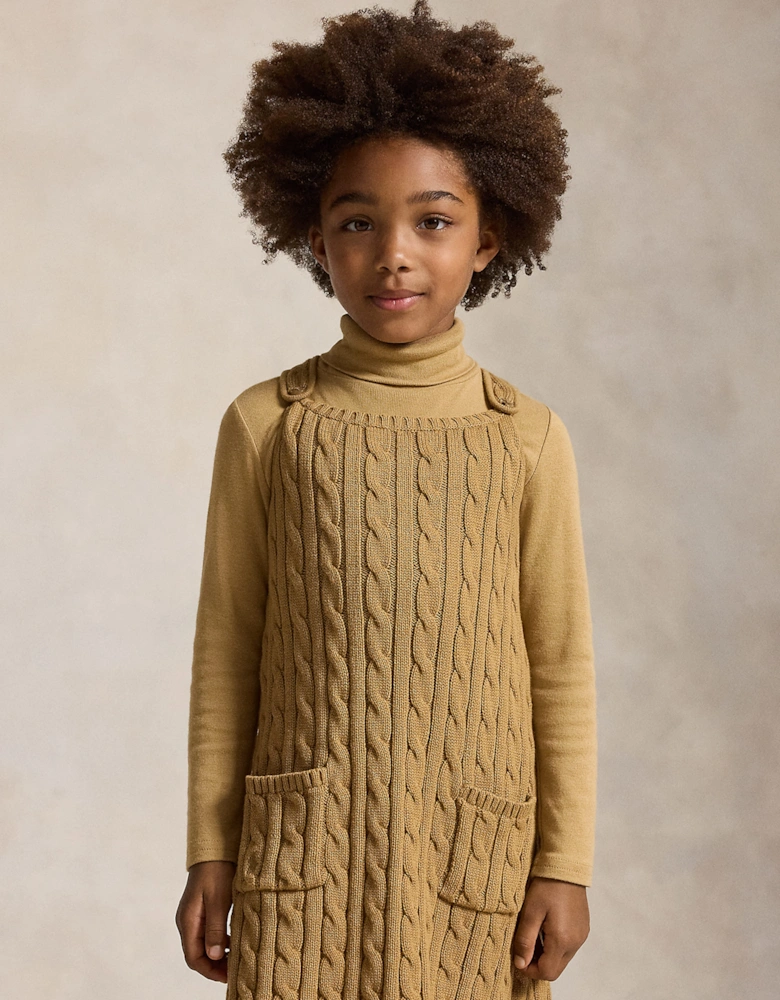 Ralph Lauren Girls Cable Knit Pinafore Dress in Brown