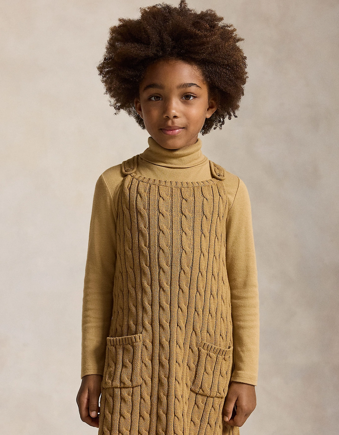 Ralph Lauren Girls Cable Knit Pinafore Dress in Brown