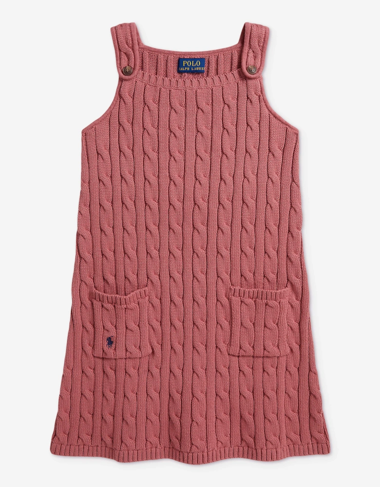 Ralph Lauren Girls Cable Knit Pinafore Dress in Pink