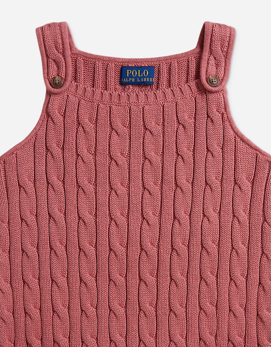 Ralph Lauren Girls Cable Knit Pinafore Dress in Pink