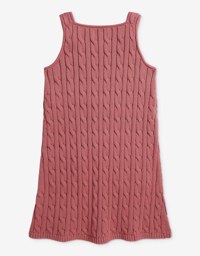 Ralph Lauren Girls Cable Knit Pinafore Dress in Pink