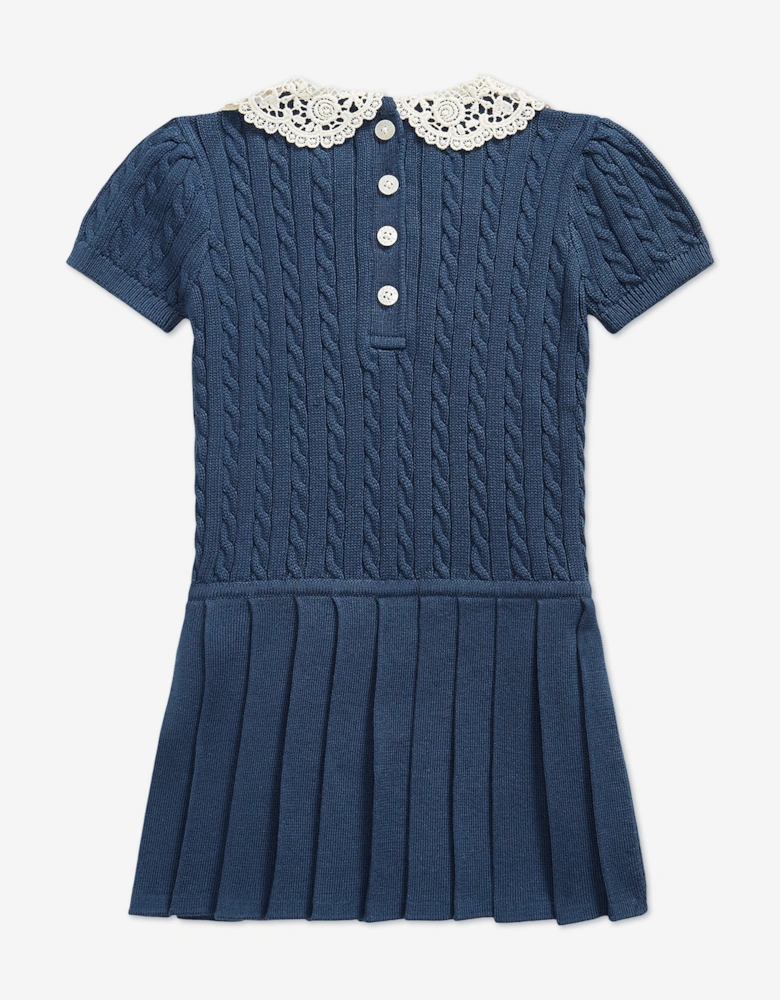 Ralph Lauren Baby Girls Cable Knit Dress with Lace Collar in Navy
