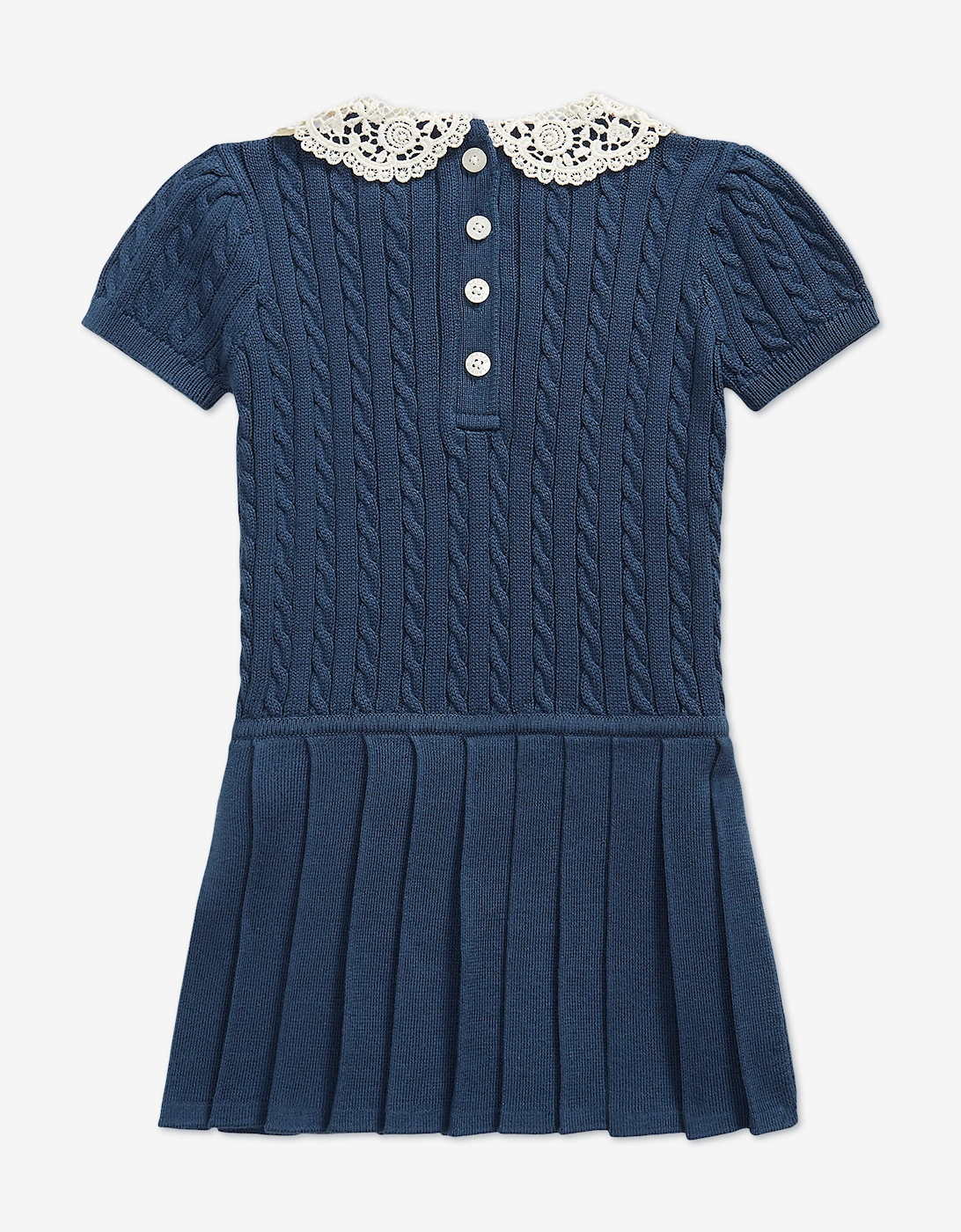 Ralph Lauren Baby Girls Cable Knit Dress with Lace Collar in Navy