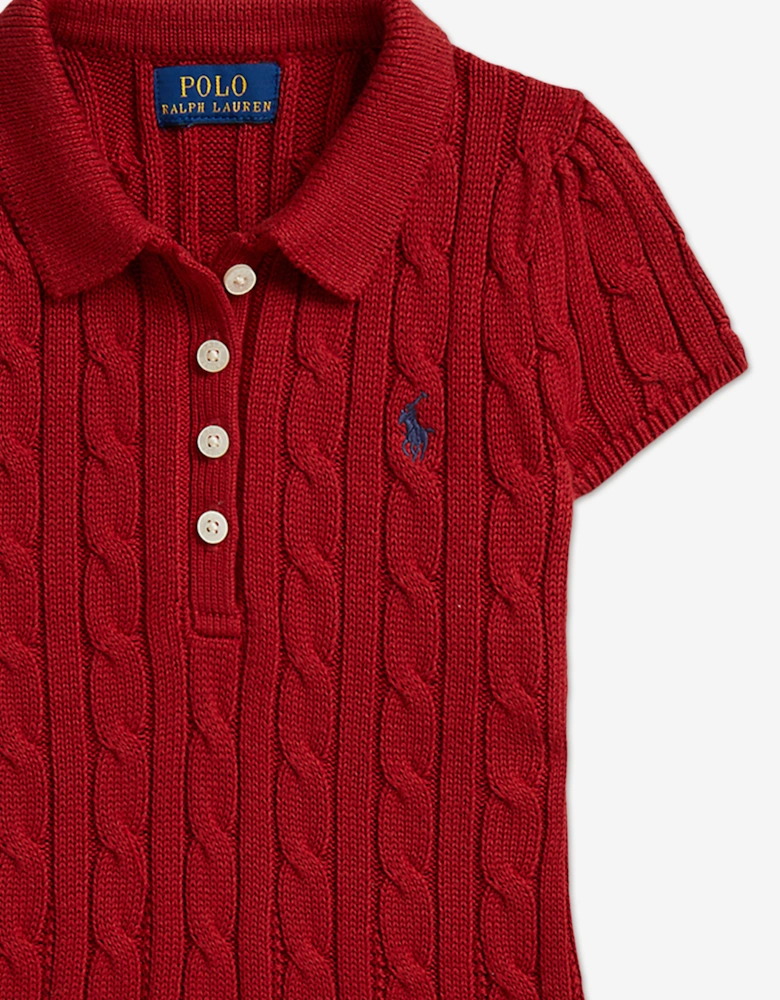 Ralph Lauren Girls Classic Cable Knit Dress in Red