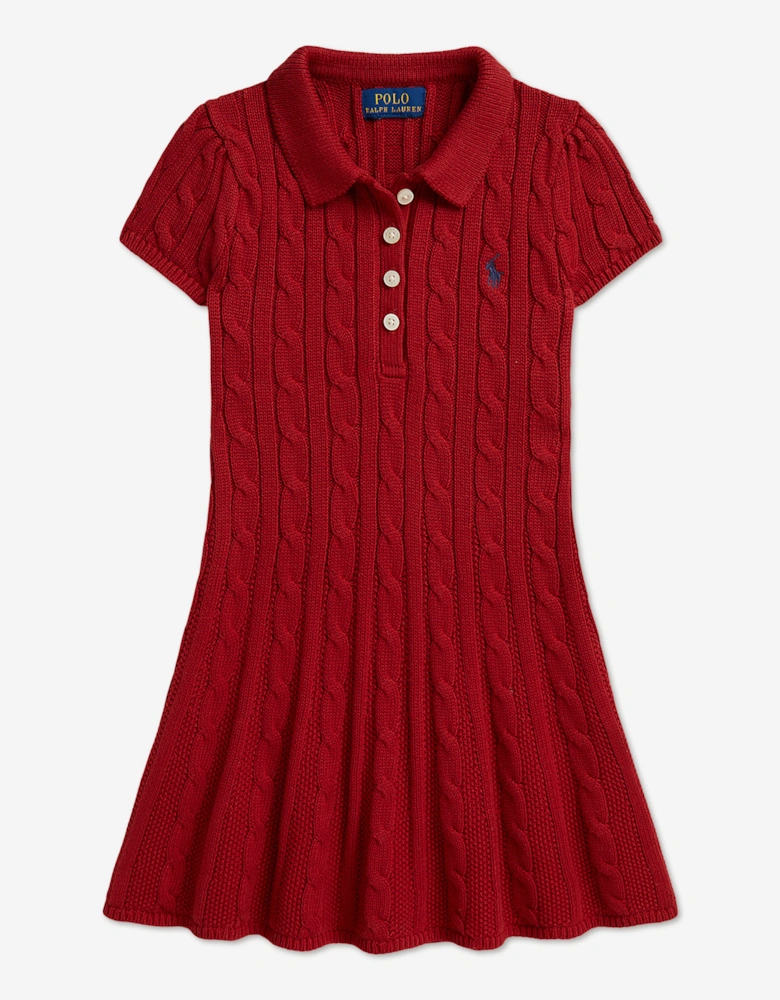 Ralph Lauren Girls Classic Cable Knit Dress in Red