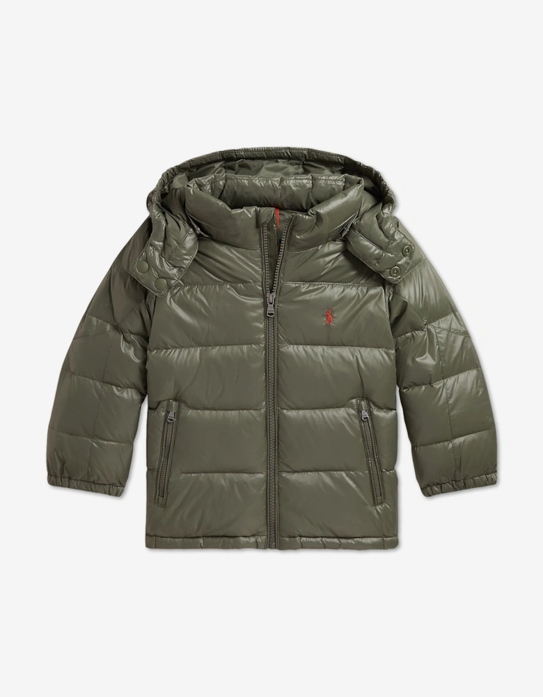 Ralph Lauren Boys Puffer Jacket with Detachable Hood in Green