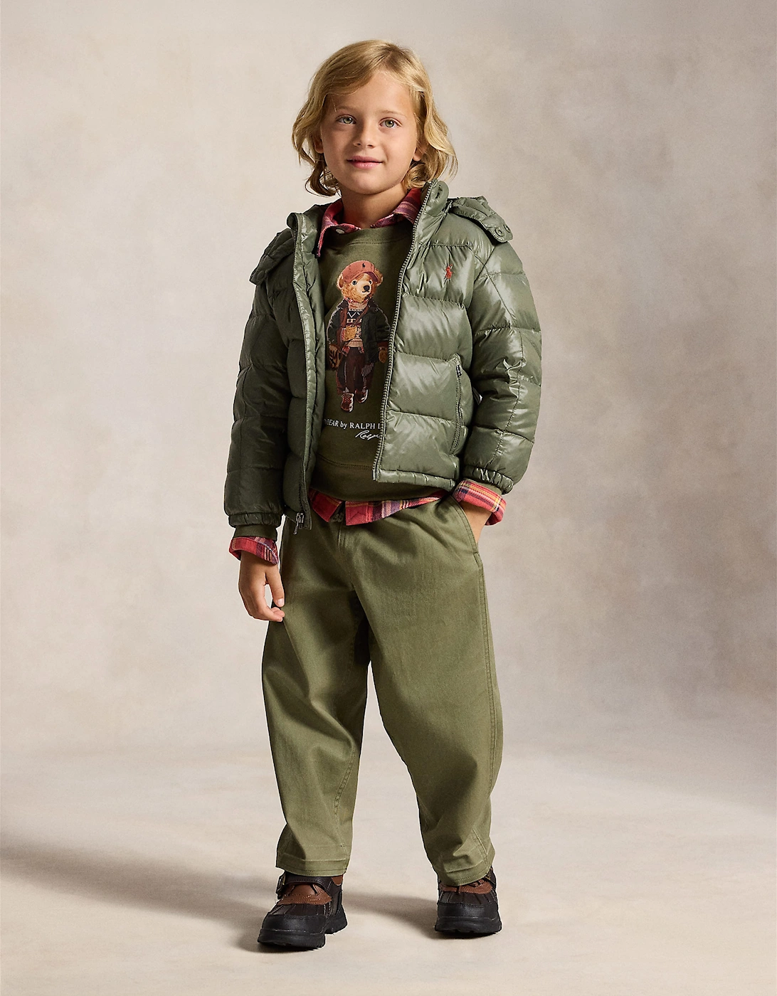 Ralph Lauren Boys Puffer Jacket with Detachable Hood in Green