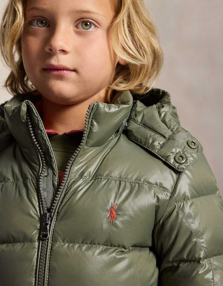 Ralph Lauren Boys Puffer Jacket with Detachable Hood in Green