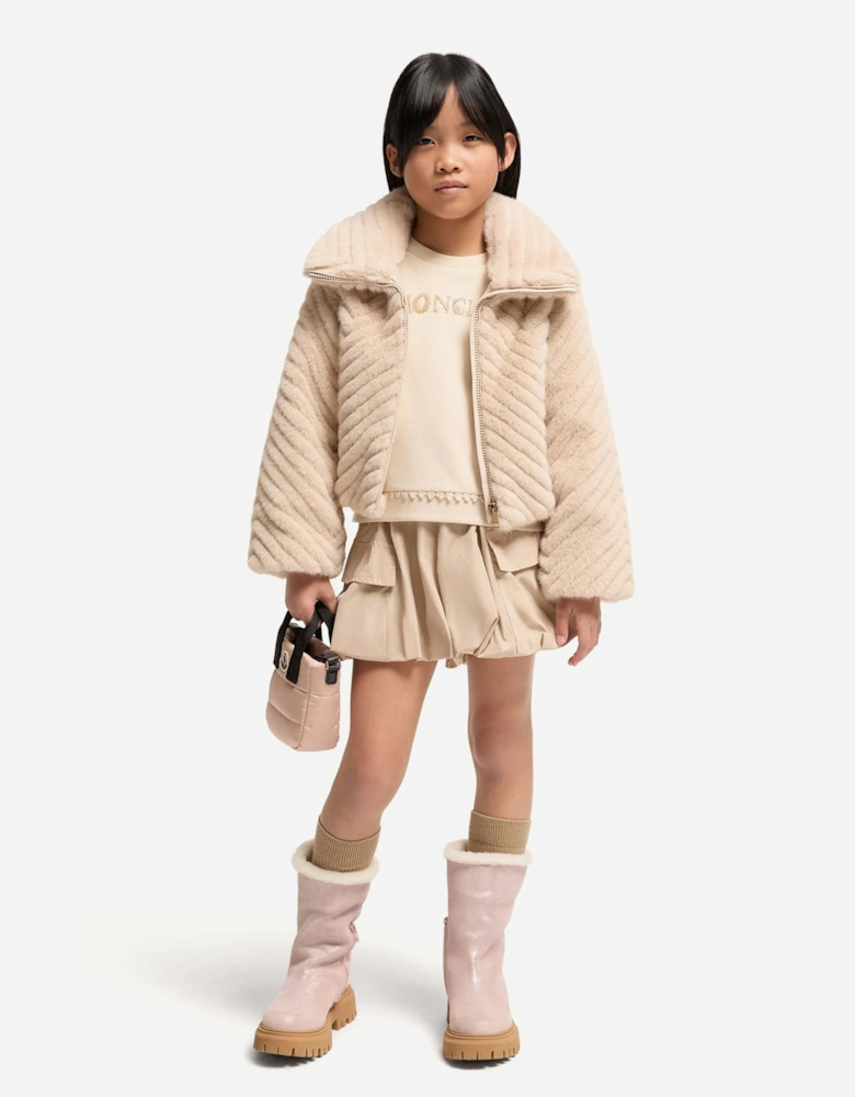 Moncler Enfant Girls Faux Fur Eira Jacket in Beige
