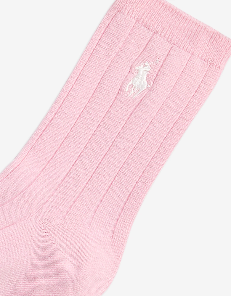 Ralph Lauren Girls 3 Pack Crew Socks Set in Pink