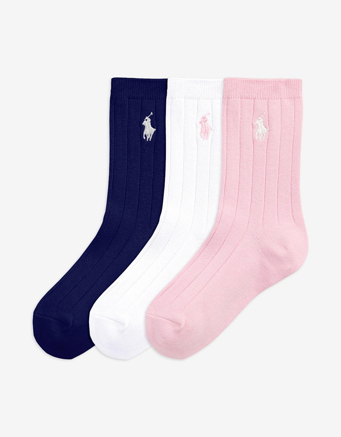 Ralph Lauren Girls 3 Pack Crew Socks Set in Pink
