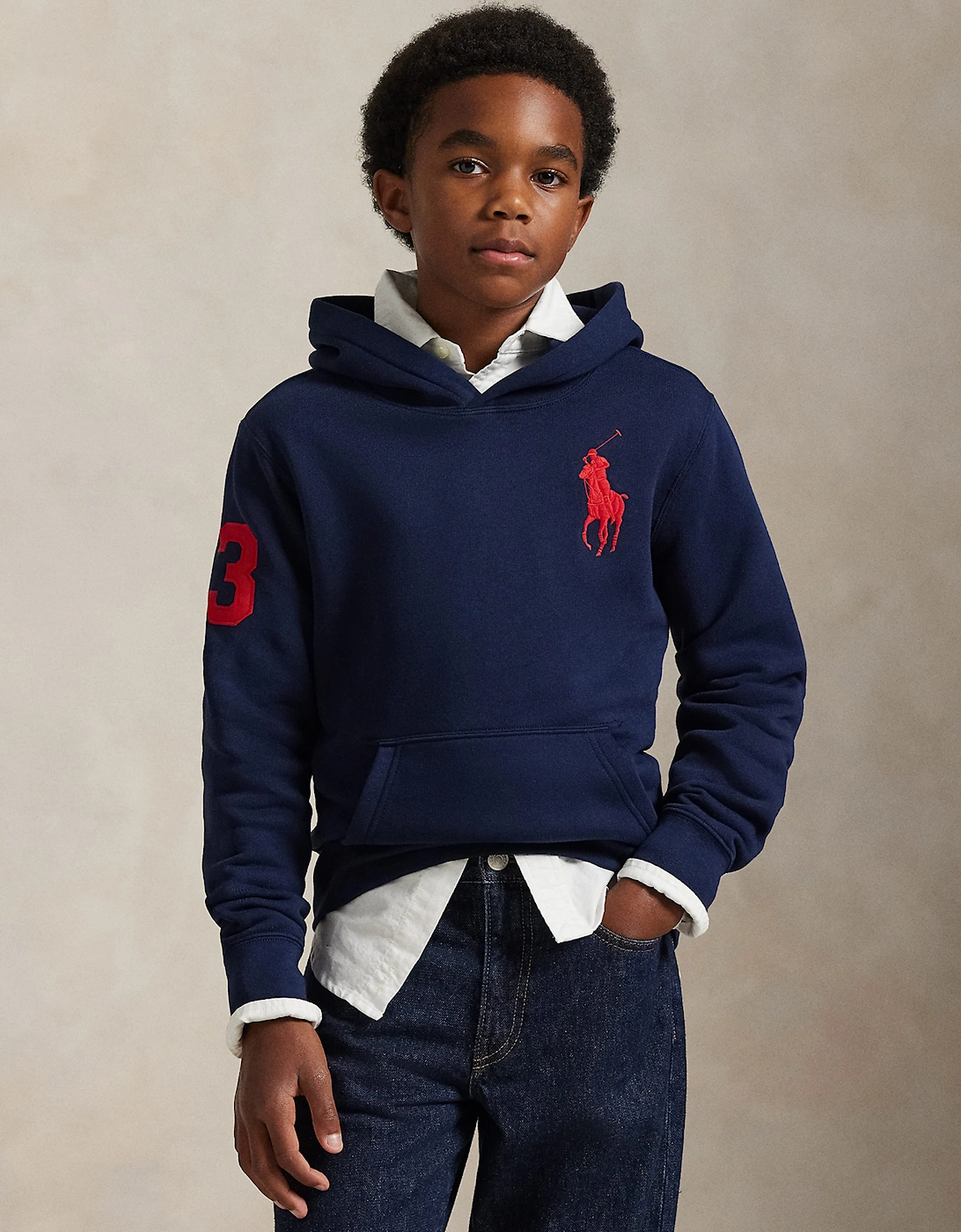 Ralph Lauren Boys Big Pony Logo Hoodie in Navy