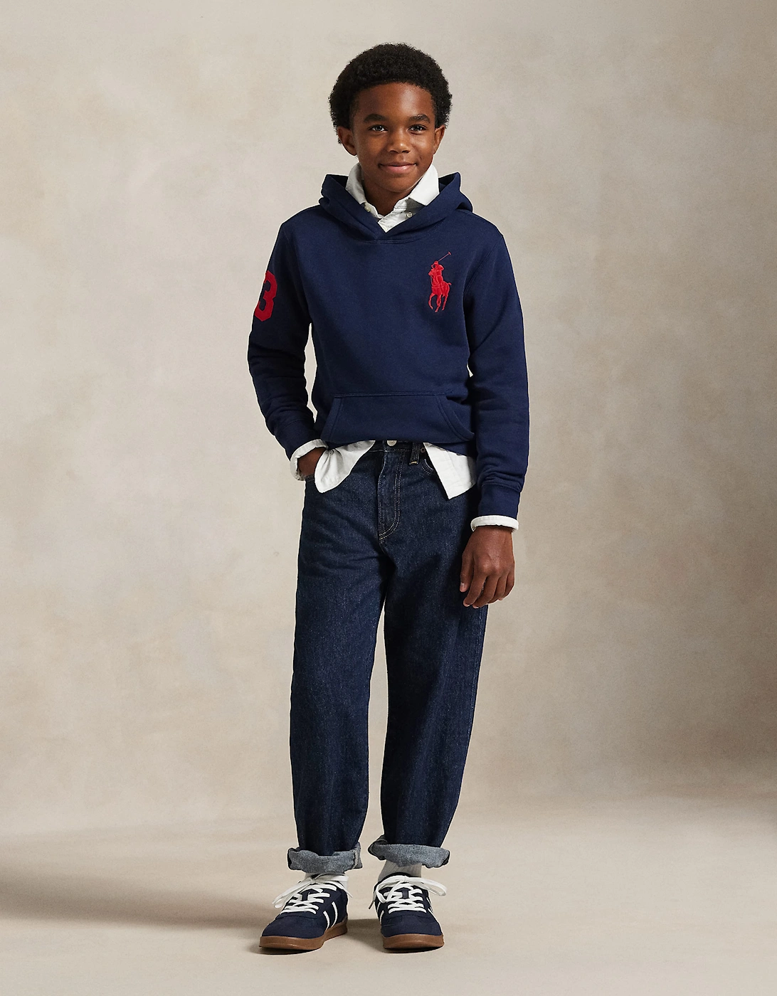 Ralph Lauren Boys Big Pony Logo Hoodie in Navy