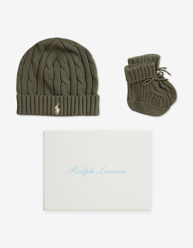 Ralph Lauren Baby Boys Hat and Booties Gift Set in Green