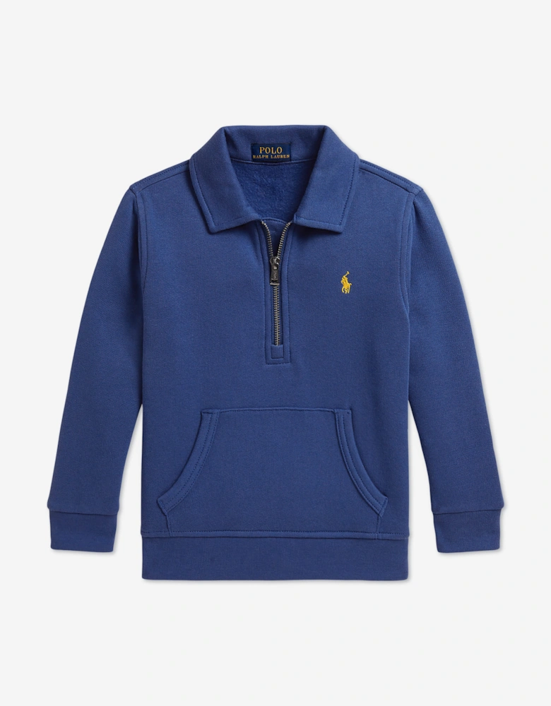 Ralph Lauren Boys Half Zip Logo Sweatshirt in Blue
