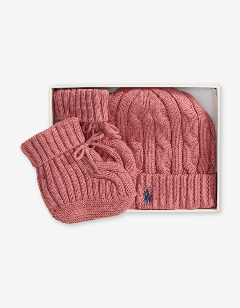 Ralph Lauren Baby Girls Hat and Booties Gift Set in Pink