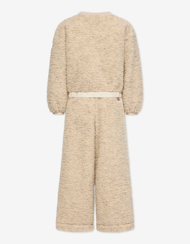 Moncler Enfant Girls Teddy Fleece Trouser Set in Beige