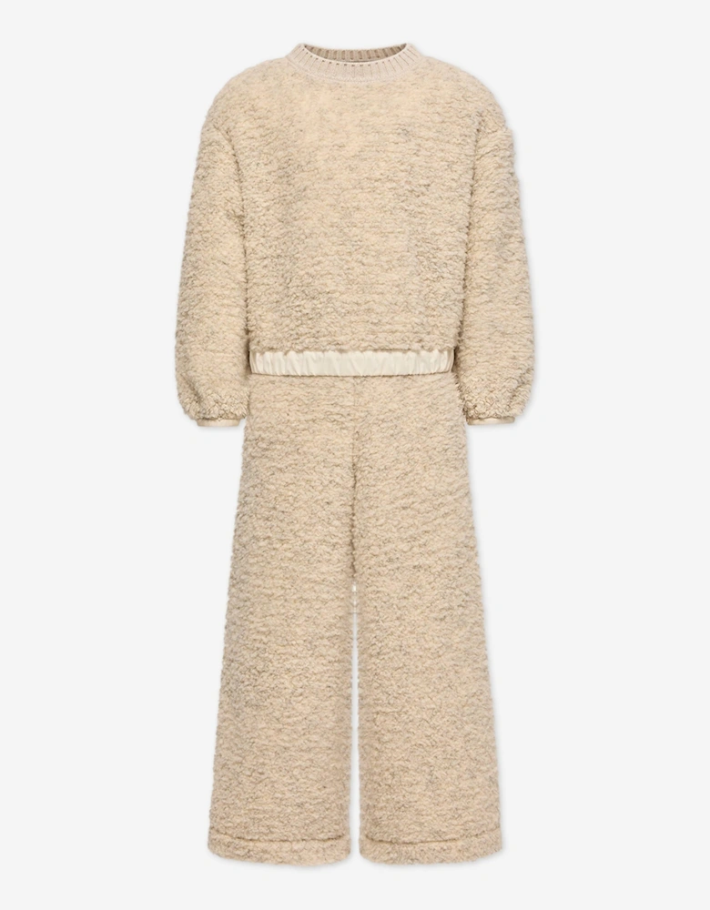 Moncler Enfant Girls Teddy Fleece Trouser Set in Beige