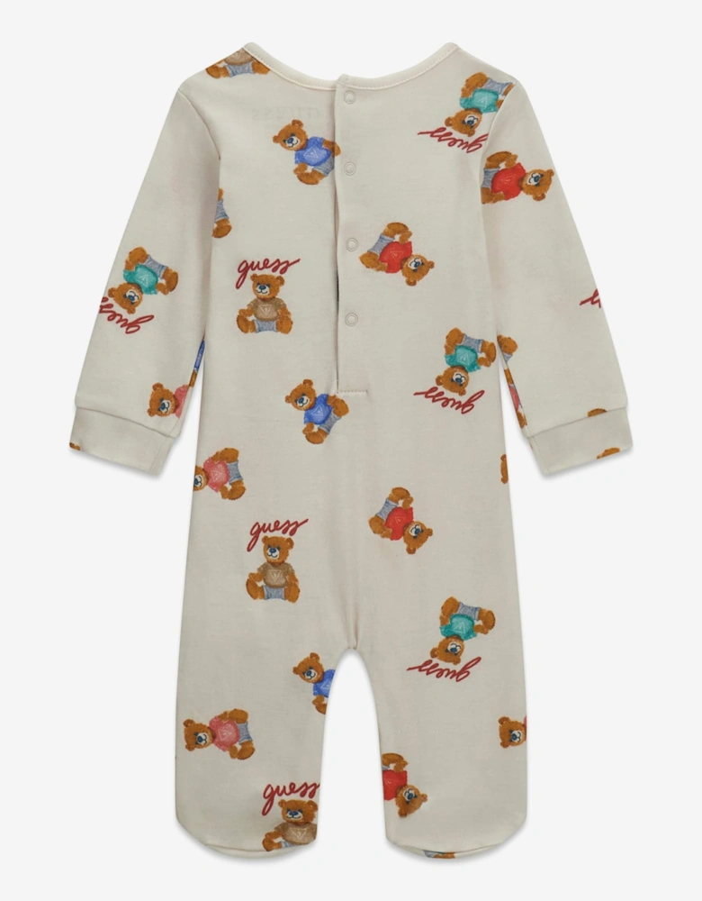 Guess Baby Teddy Bear Logo Babygrow in Ivory