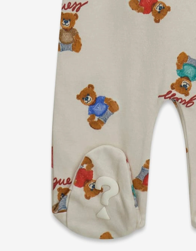 Guess Baby Teddy Bear Logo Babygrow in Ivory