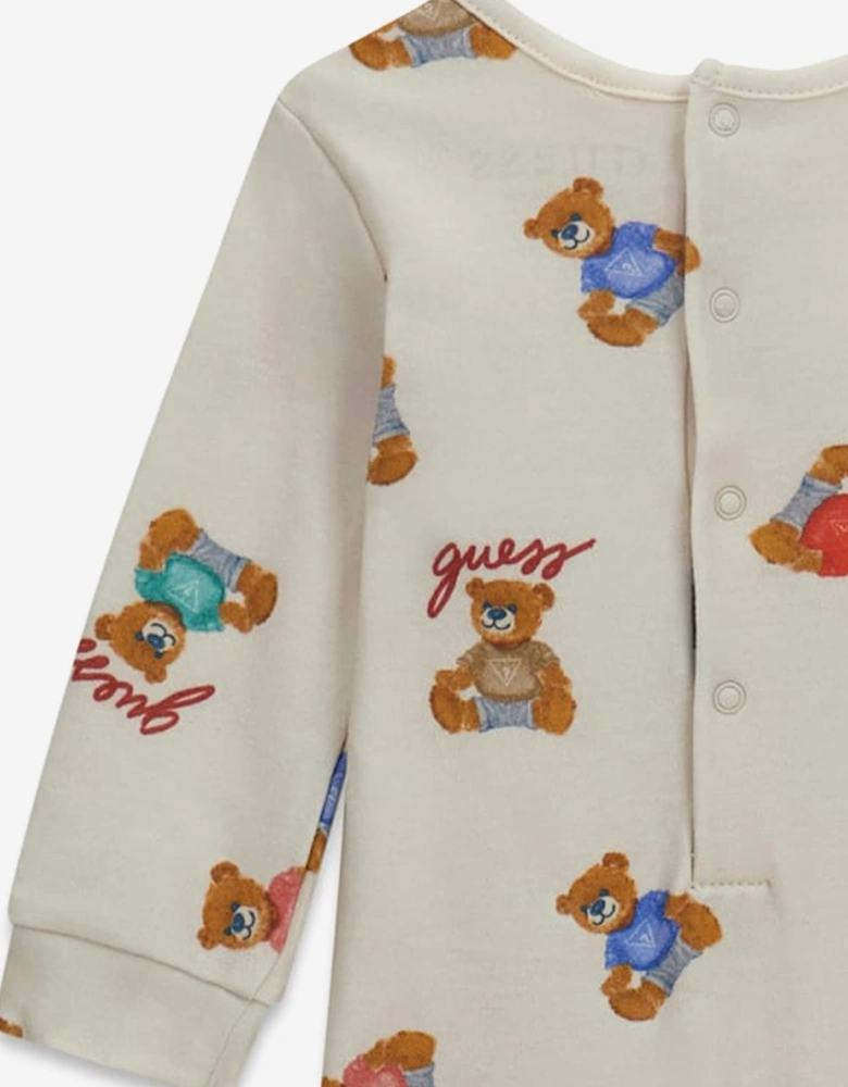 Guess Baby Teddy Bear Logo Babygrow in Ivory