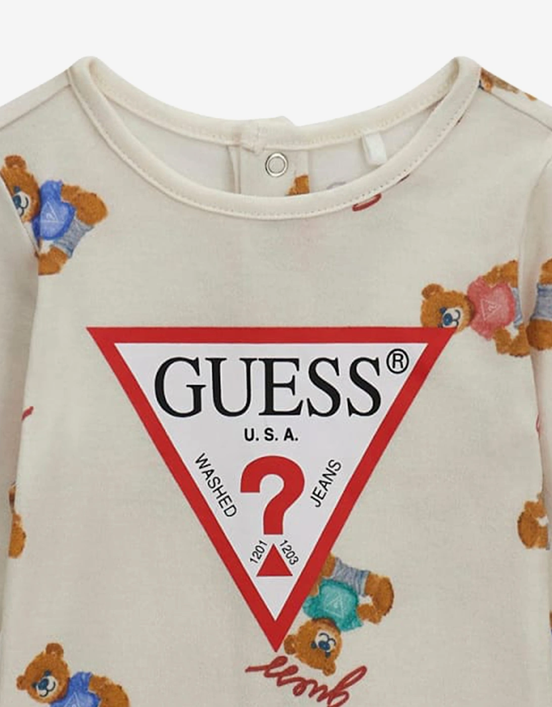 Guess Baby Teddy Bear Logo Babygrow in Ivory