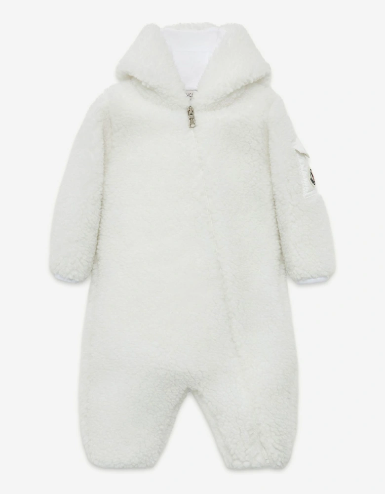Moncler Enfant Baby Teddy Fleece Romper with Ears in White
