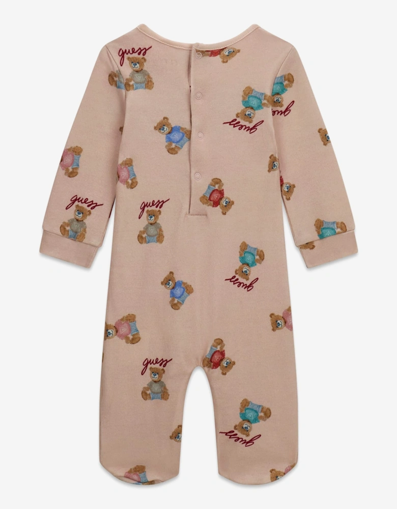 Guess Baby Girls Teddy Bear Logo Babygrow in Pink