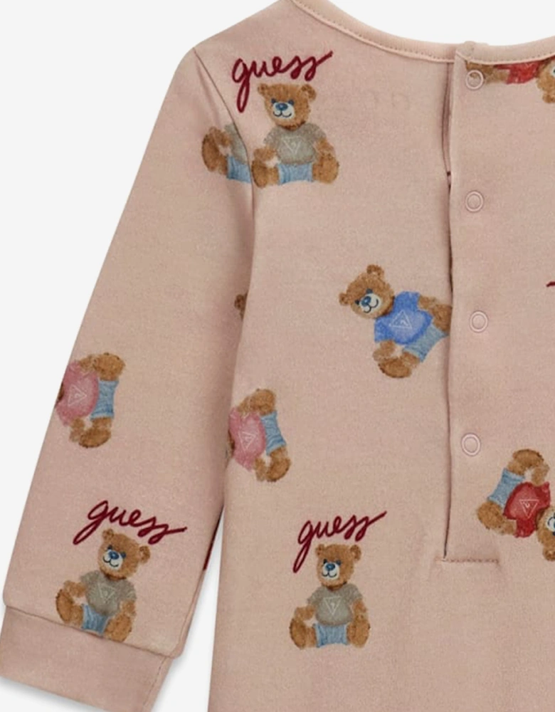Guess Baby Girls Teddy Bear Logo Babygrow in Pink