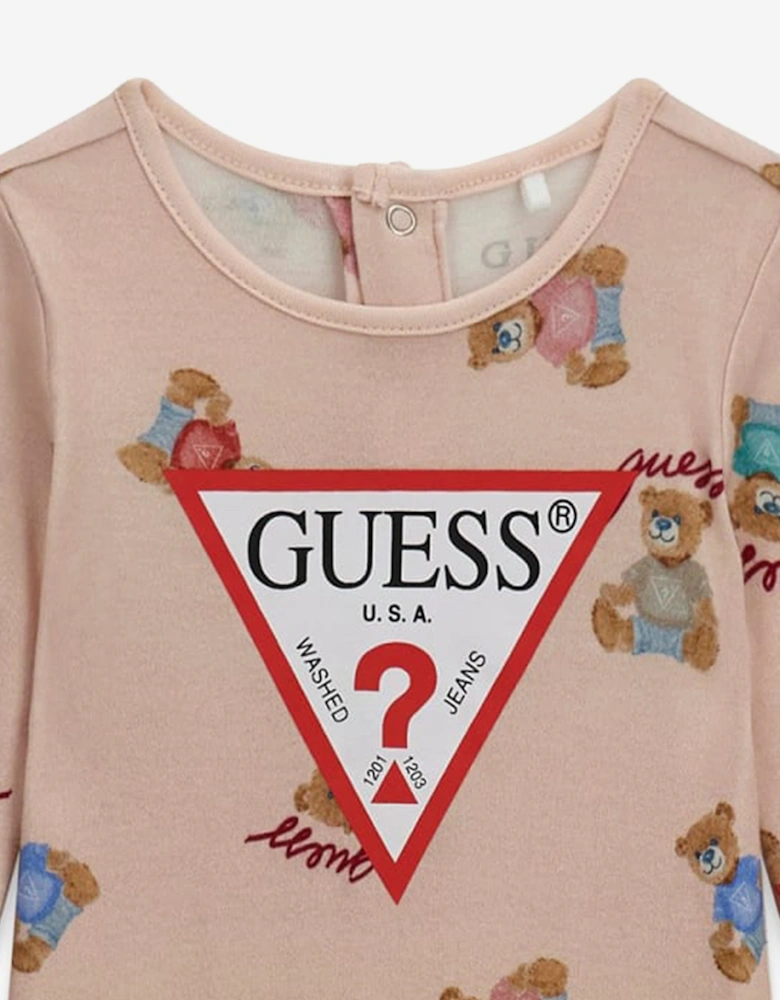 Guess Baby Girls Teddy Bear Logo Babygrow in Pink